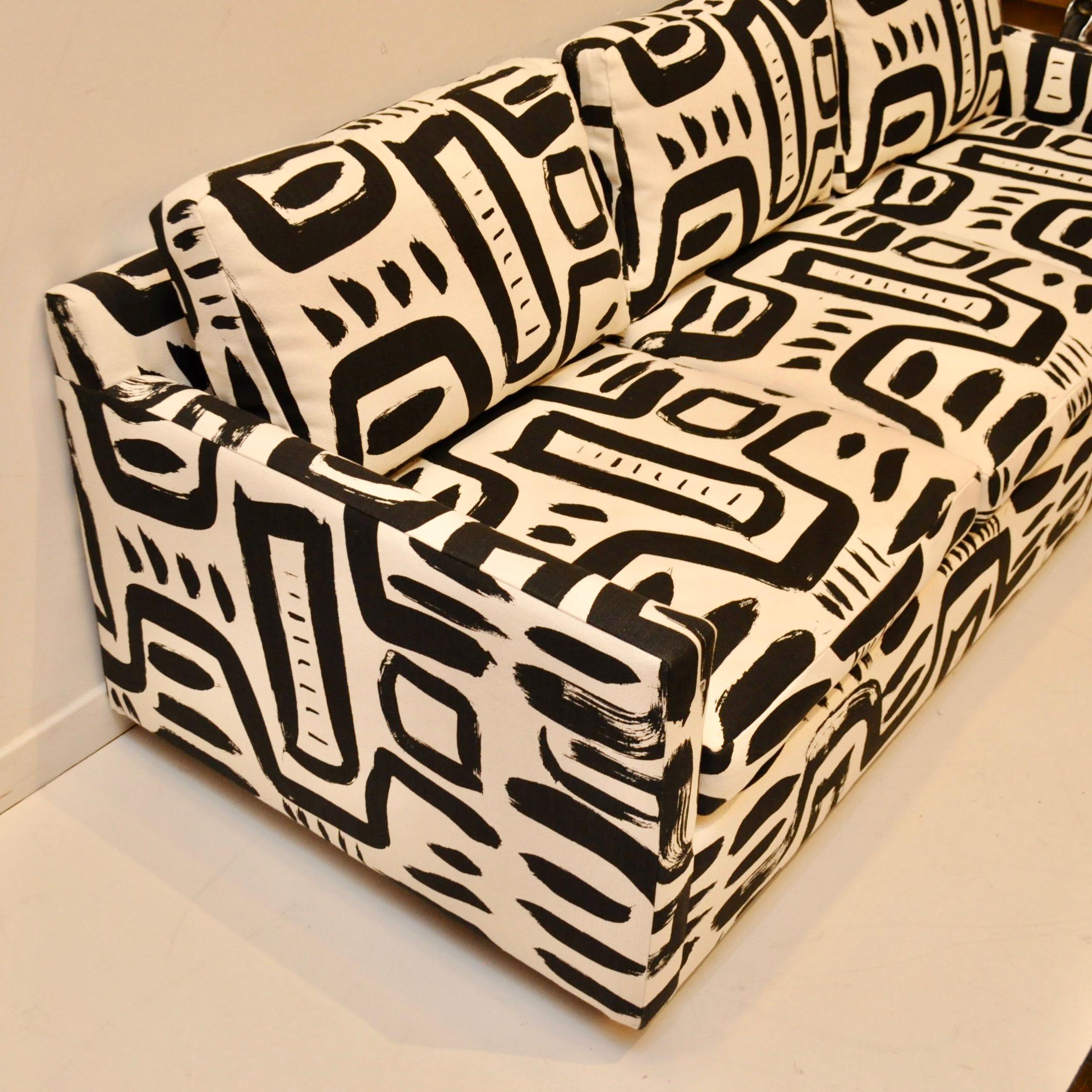 Mid-Century Modern Modern Tuxedo Sofa and Club Chair in Custom Made Fabric