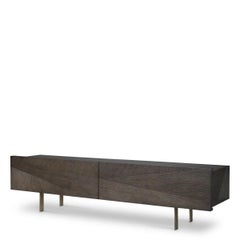 Modern TV Cabinet in Mocha Straight Oak Veneer and Bronze Finish