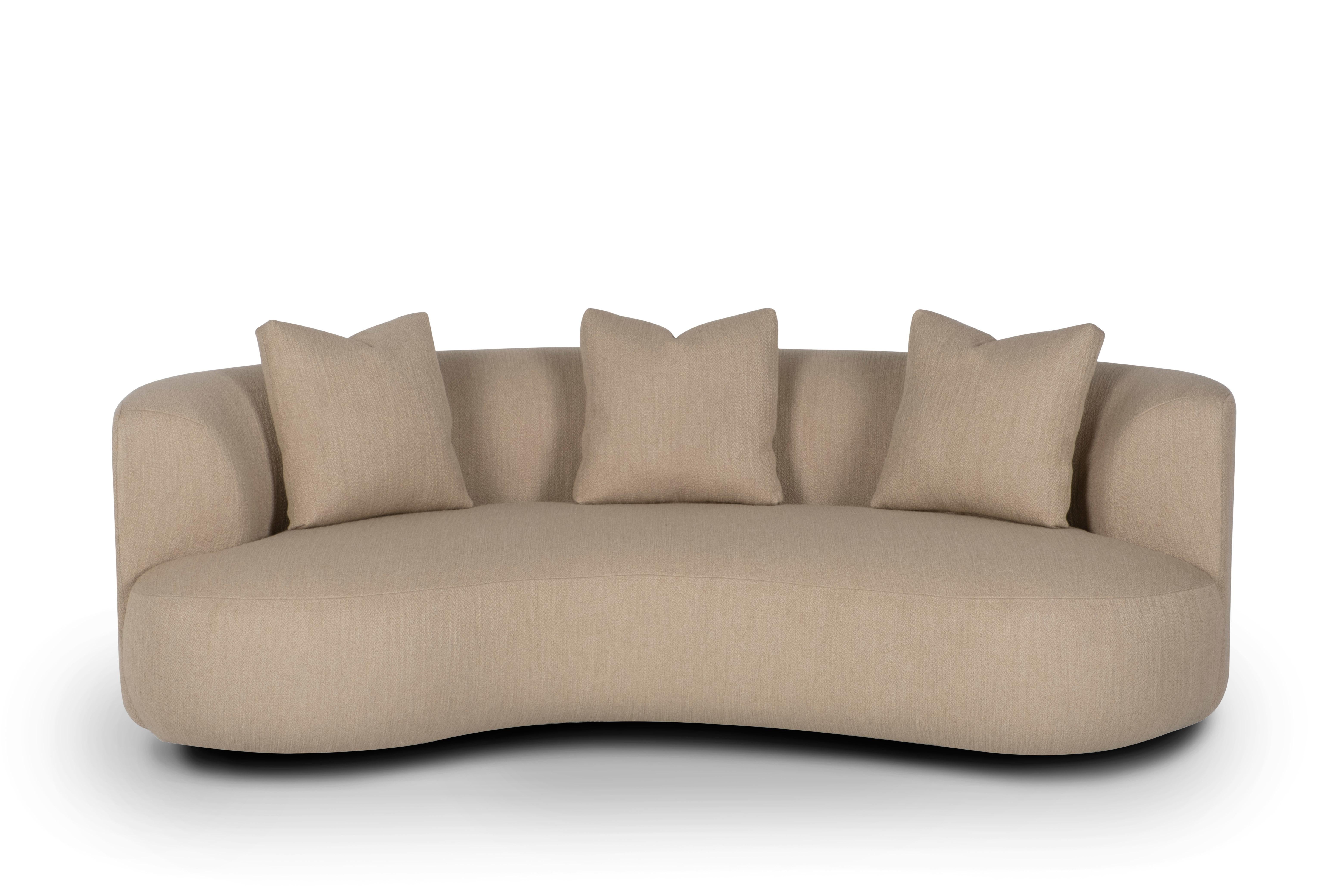 Modern Twins Curved Sofa, Beige Wool Linen, Handmade in Portugal by Greenapple For Sale 3
