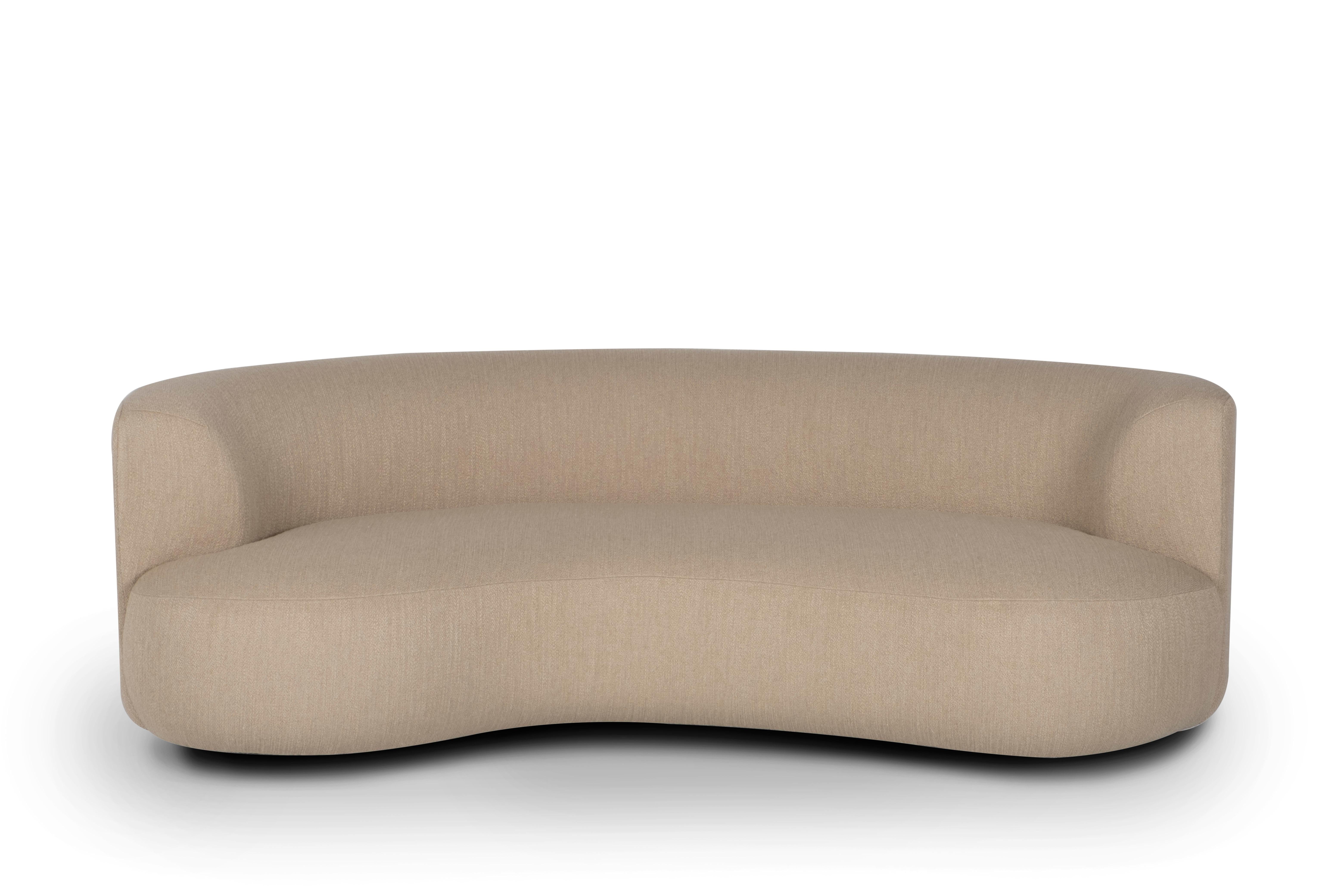 Modern Twins Curved Sofa, Beige Wool Linen, Handmade in Portugal by Greenapple For Sale 4