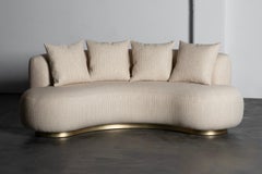 Twins Curved Sofa by Rute Martins, Ivory Gold Jacquard and Brushed Brass