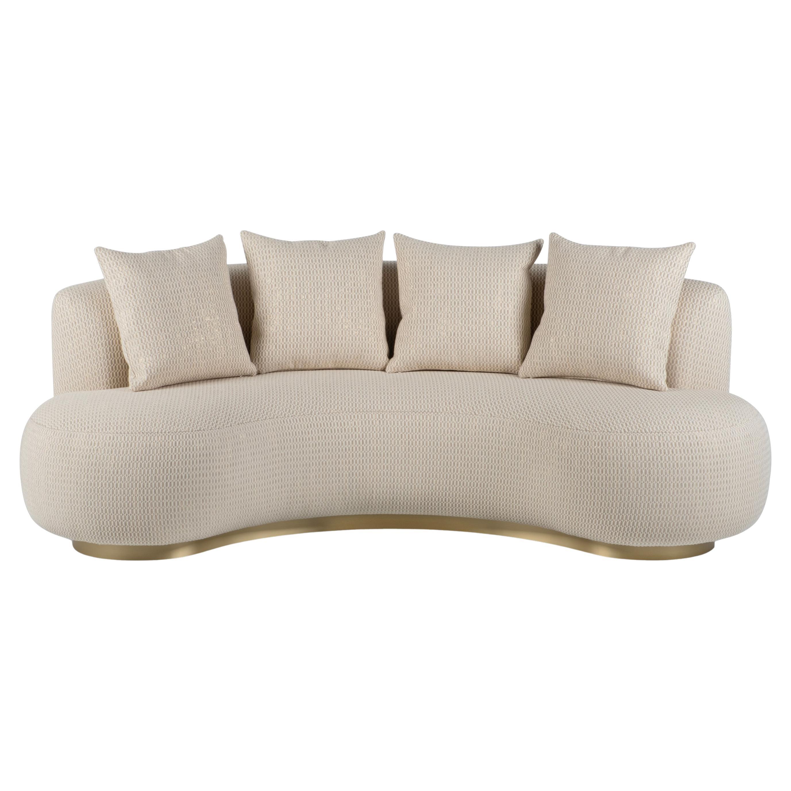 Modern Twins Curved Sofa, Ivory-Gold Jacquard Brass Handmade Portugal Greenapple