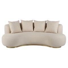 Modern Twins Curved Sofa, Ivory-Gold Jacquard Brass Handmade Portugal Greenapple