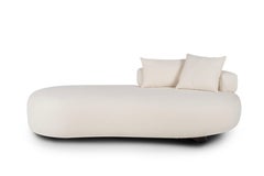 Mid-Century Modern Twins Chaise Longue, White Bouclé, Handmade by Greenapple