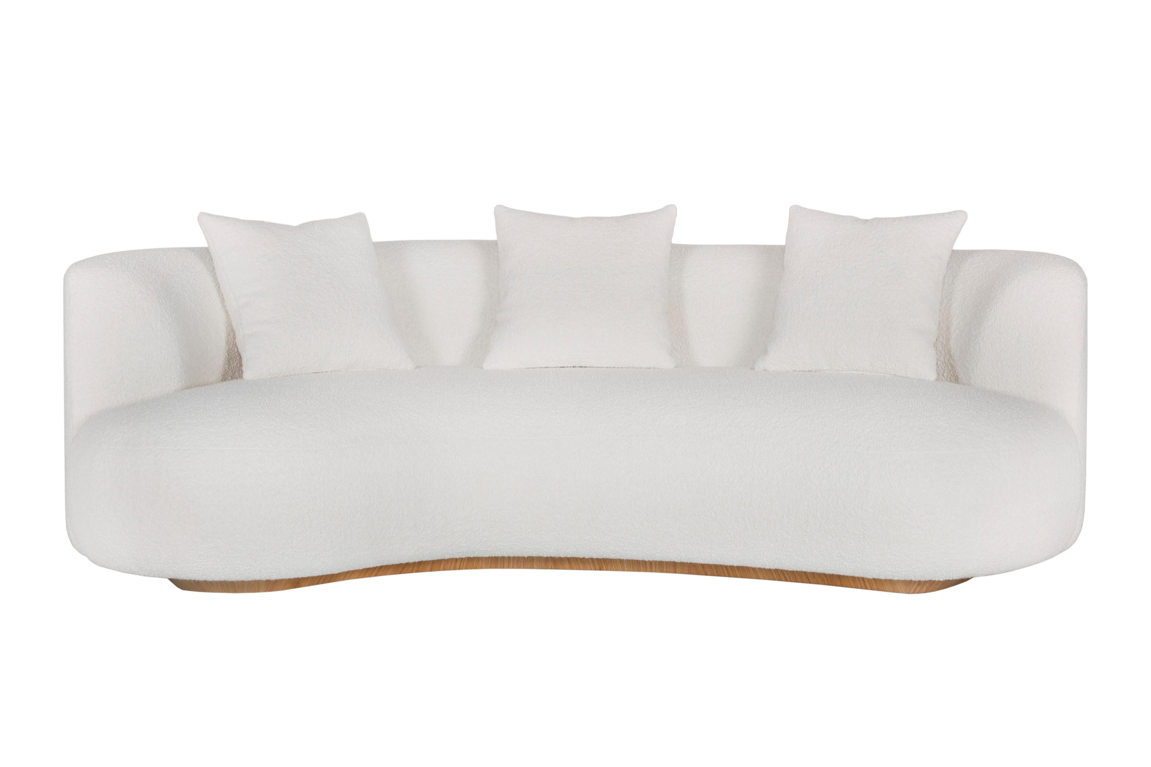 Contemporary Modern Twins Outdoors Curved Sofa, Italian Bouclé, Handmade by Greenapple For Sale