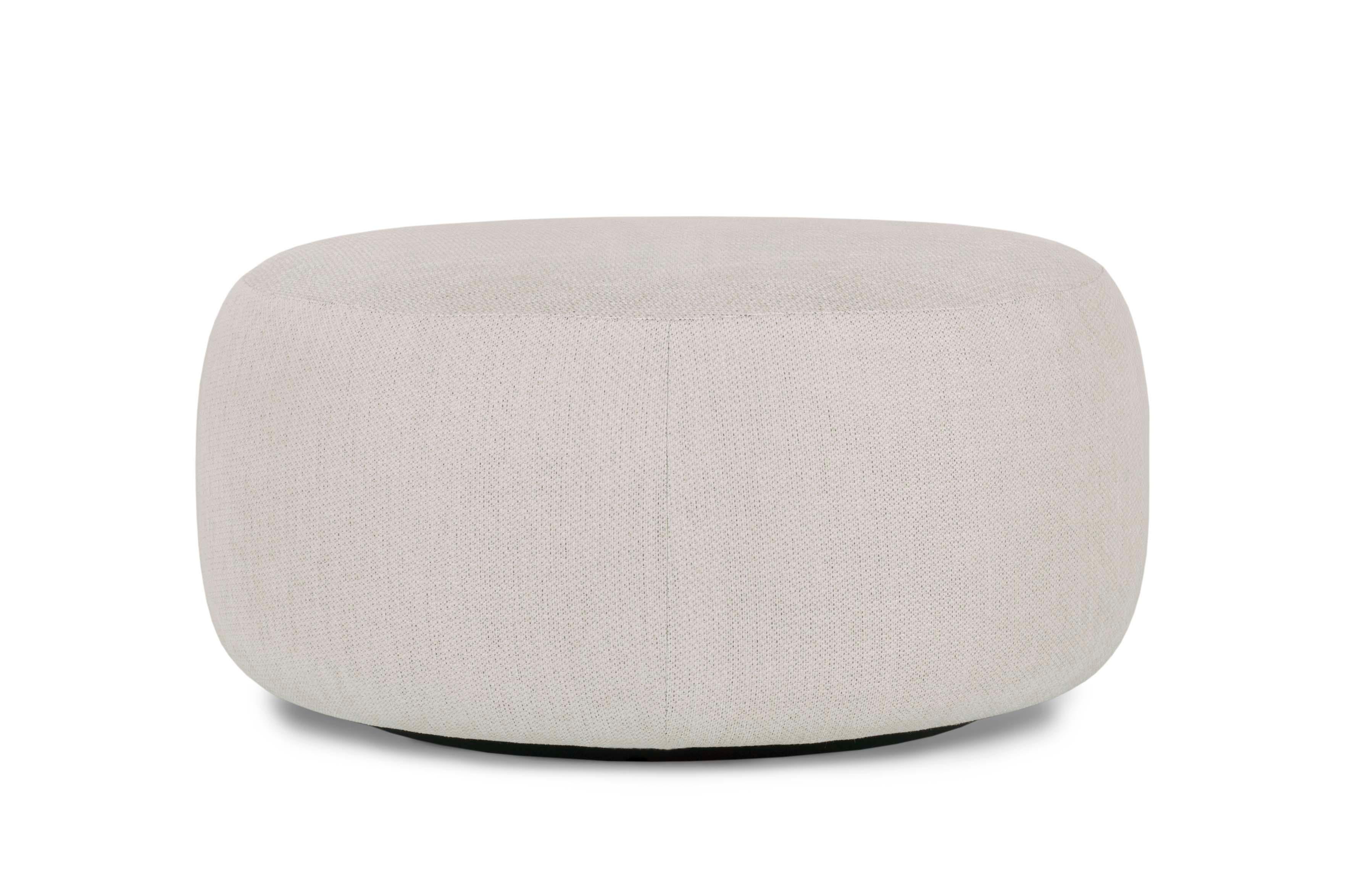 Lacquered Modern Twins Pouf Ottoman, Beige Cotton Linen, Handmade Portugal by Greenapple For Sale