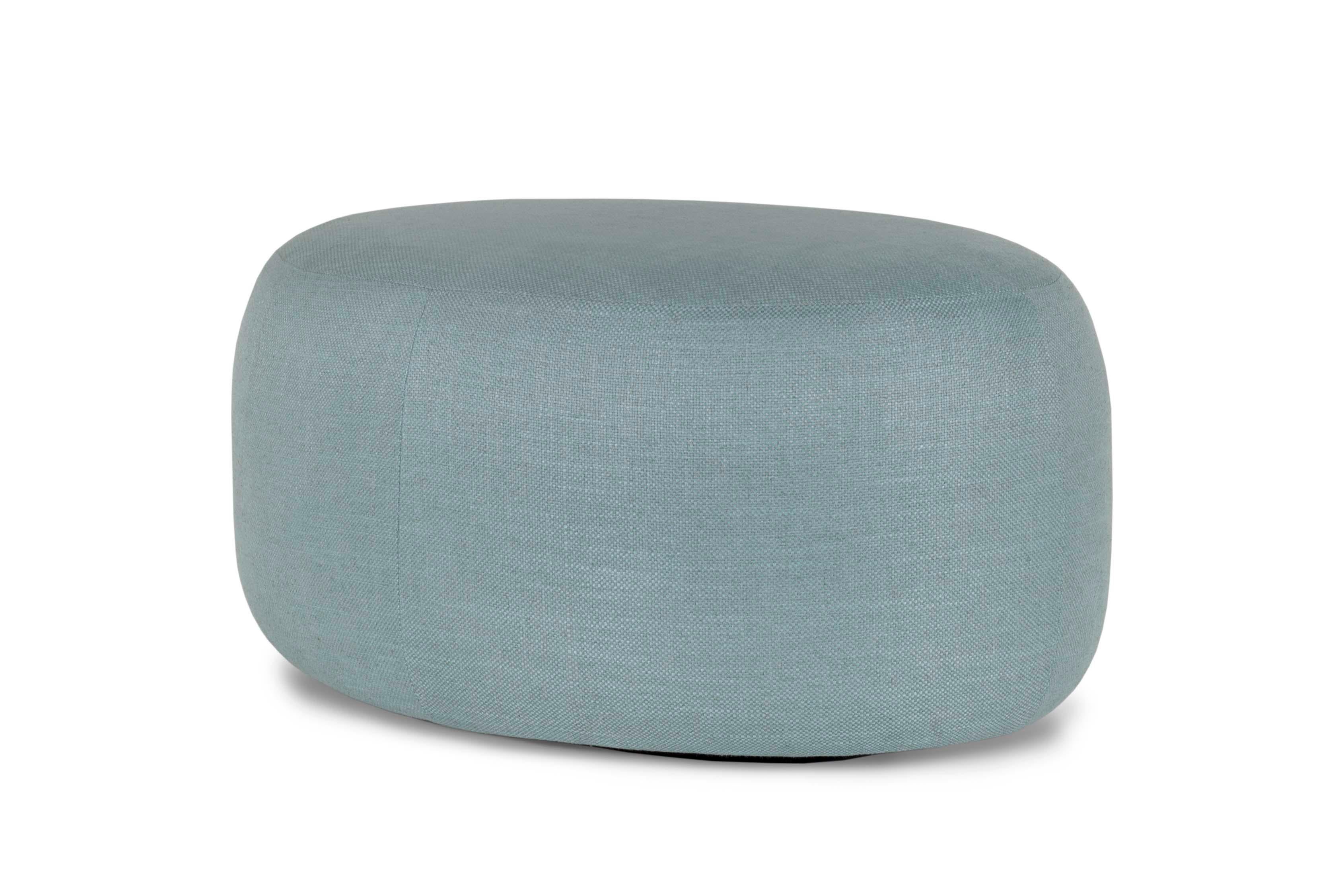 Portuguese Modern Twins Pouf Ottoman, Green Cotton Linen, Handmade Portugal by Greenapple For Sale