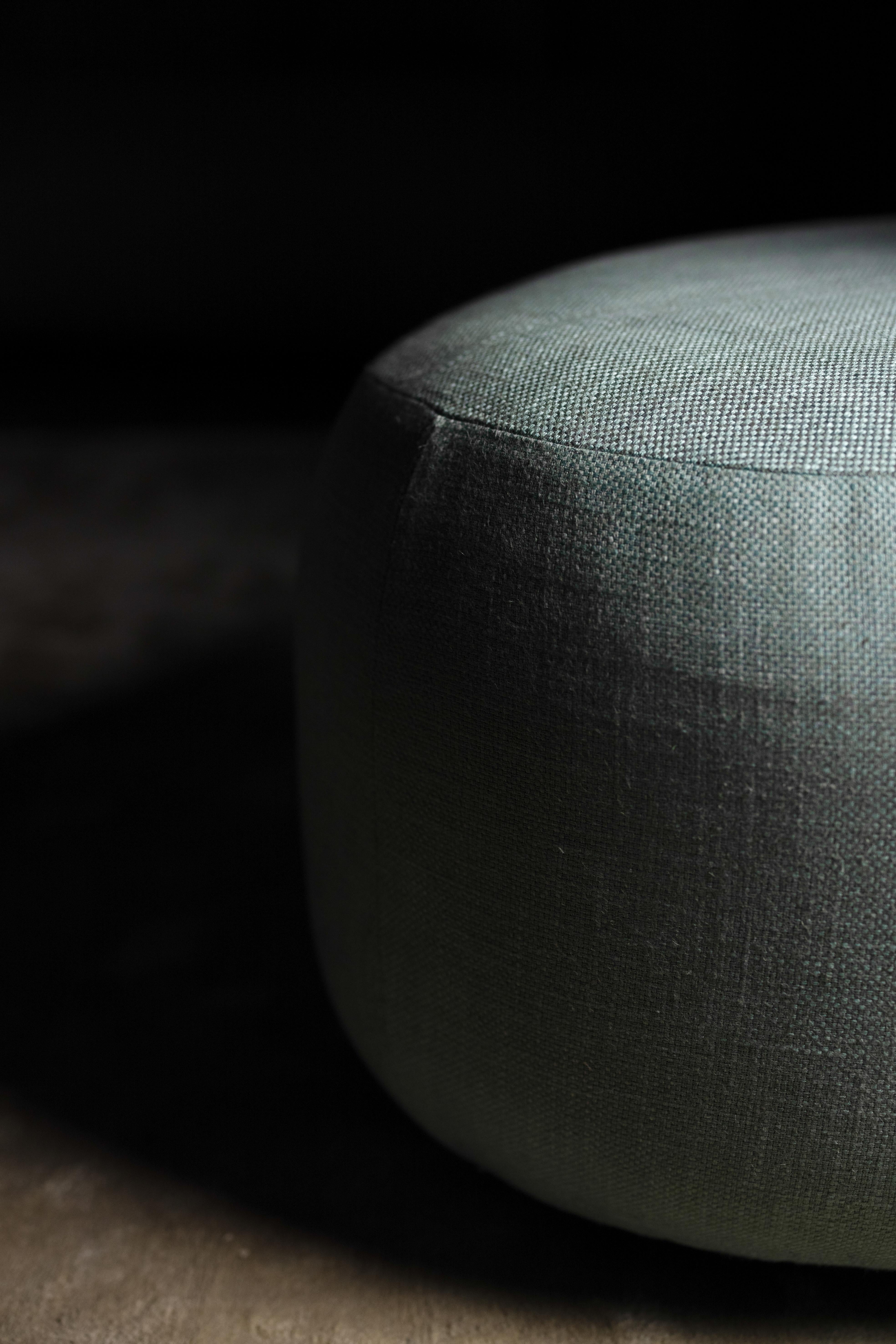 Modern Twins Pouf Ottoman, Green Cotton Linen, Handmade Portugal by Greenapple In New Condition For Sale In Lisboa, PT