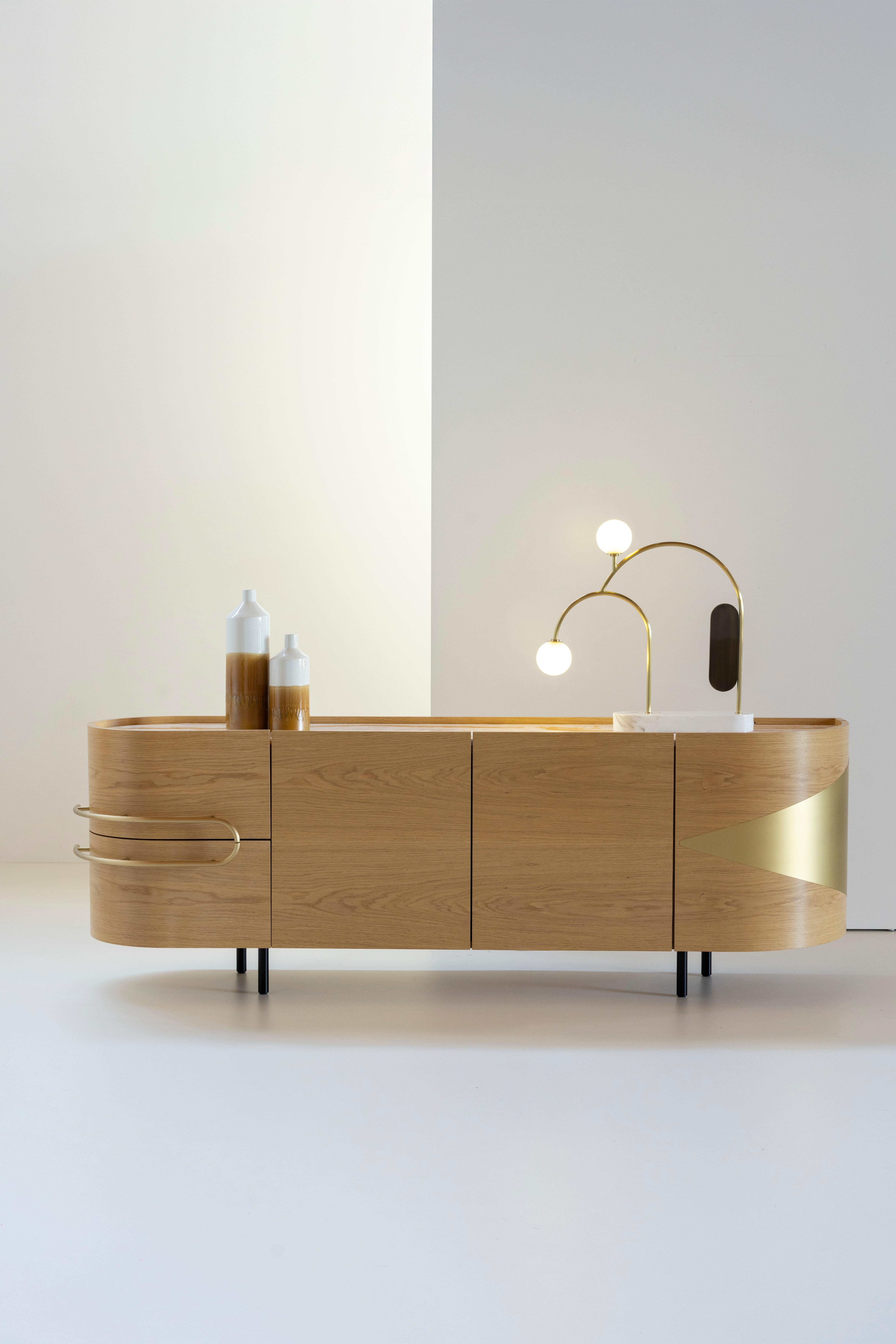 Art Deco Modern Two Cordless Table Lamp, Marble Brass, Handmade in Portugal by Greenapple For Sale