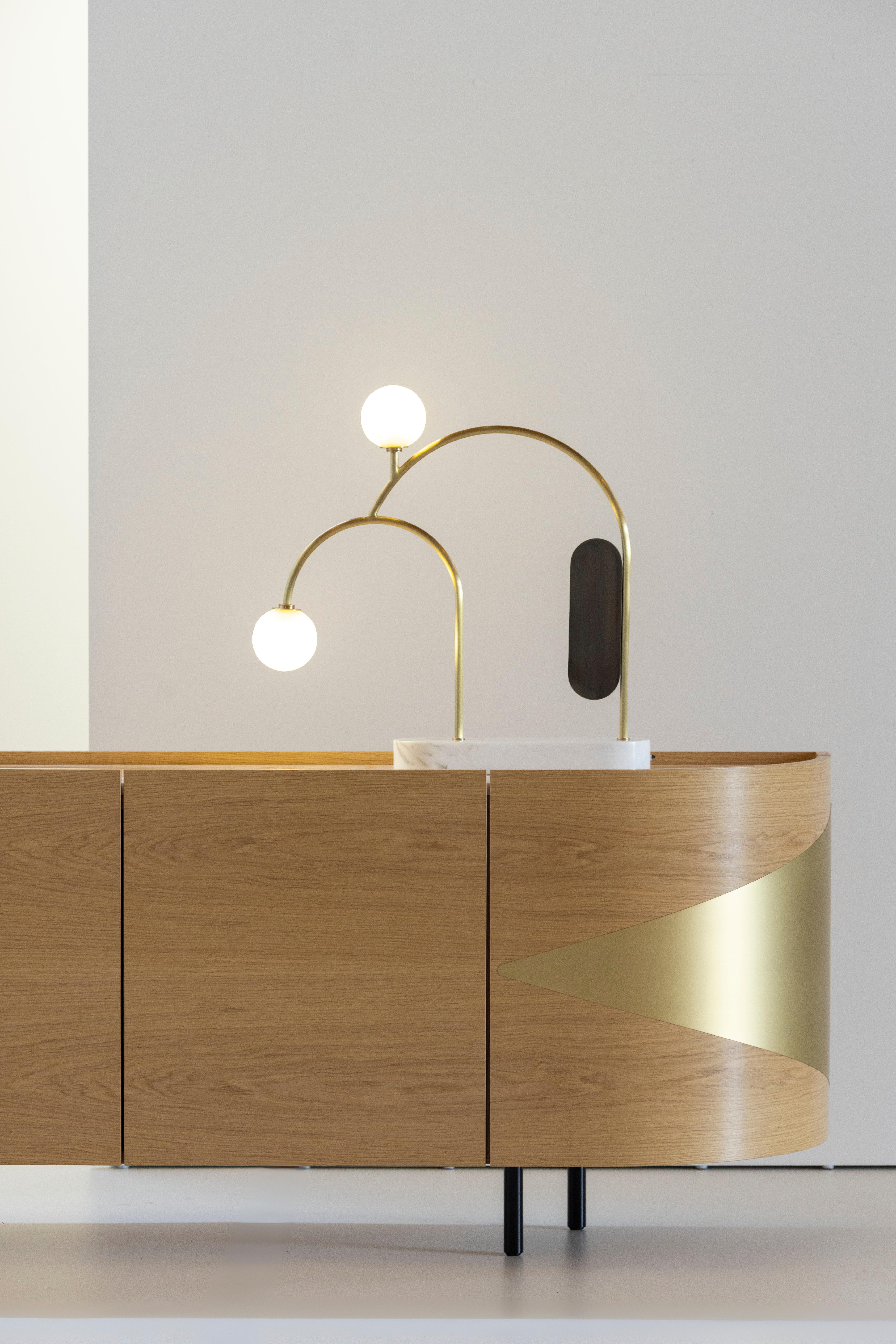 Portuguese Modern Two Cordless Table Lamp, Marble Brass, Handmade in Portugal by Greenapple For Sale
