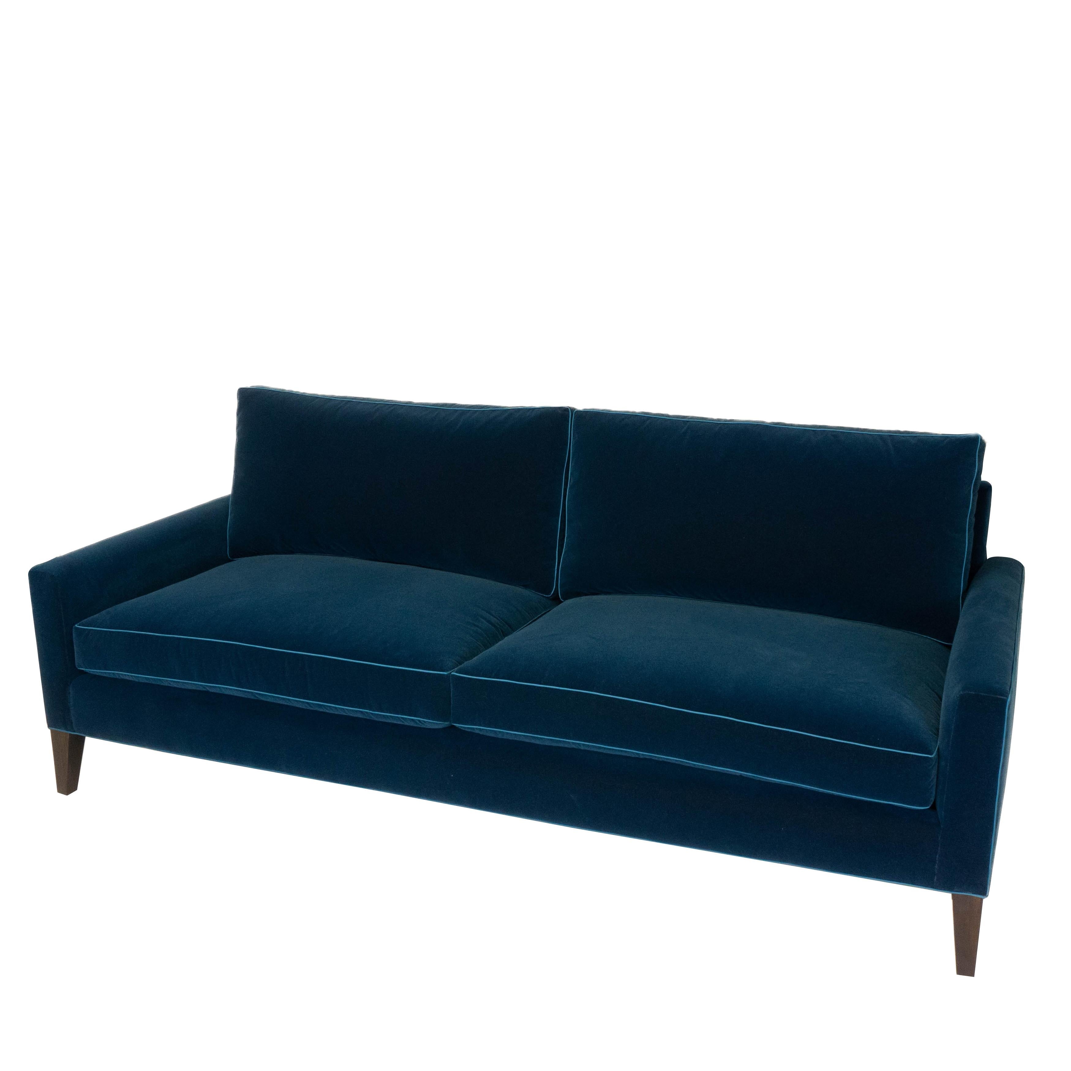 Moderne Canapé moderne à deux coussins en velours bleu foncé en vente