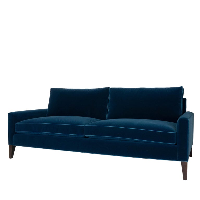 Modern Two Cushion Sofa in Dark Blue Velvet For Sale at 1stDibs