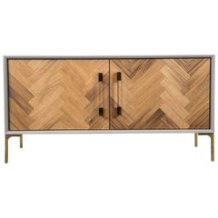 Modern Two-Door Credenza in Walnut with Brass and Lucite hardware Greystone Case