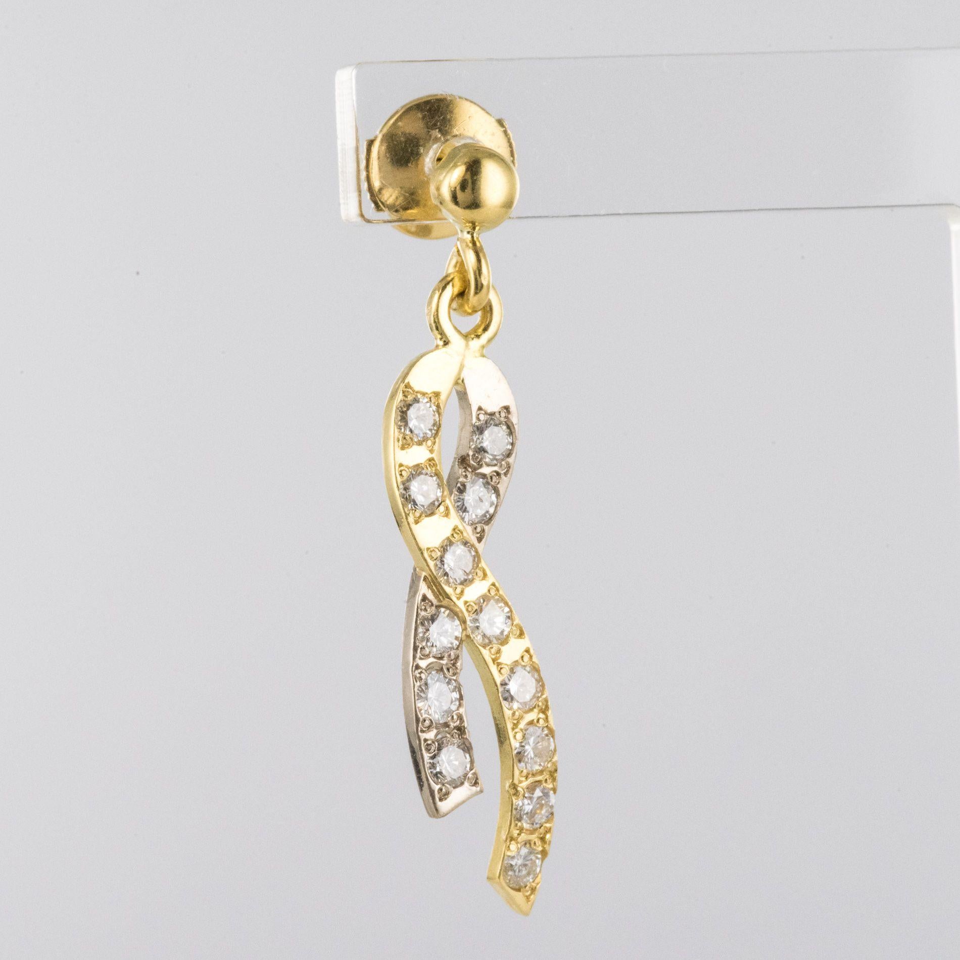 Brilliant Cut Modern Diamond 18 Karat Yellow White Gold Ribbon Earrings