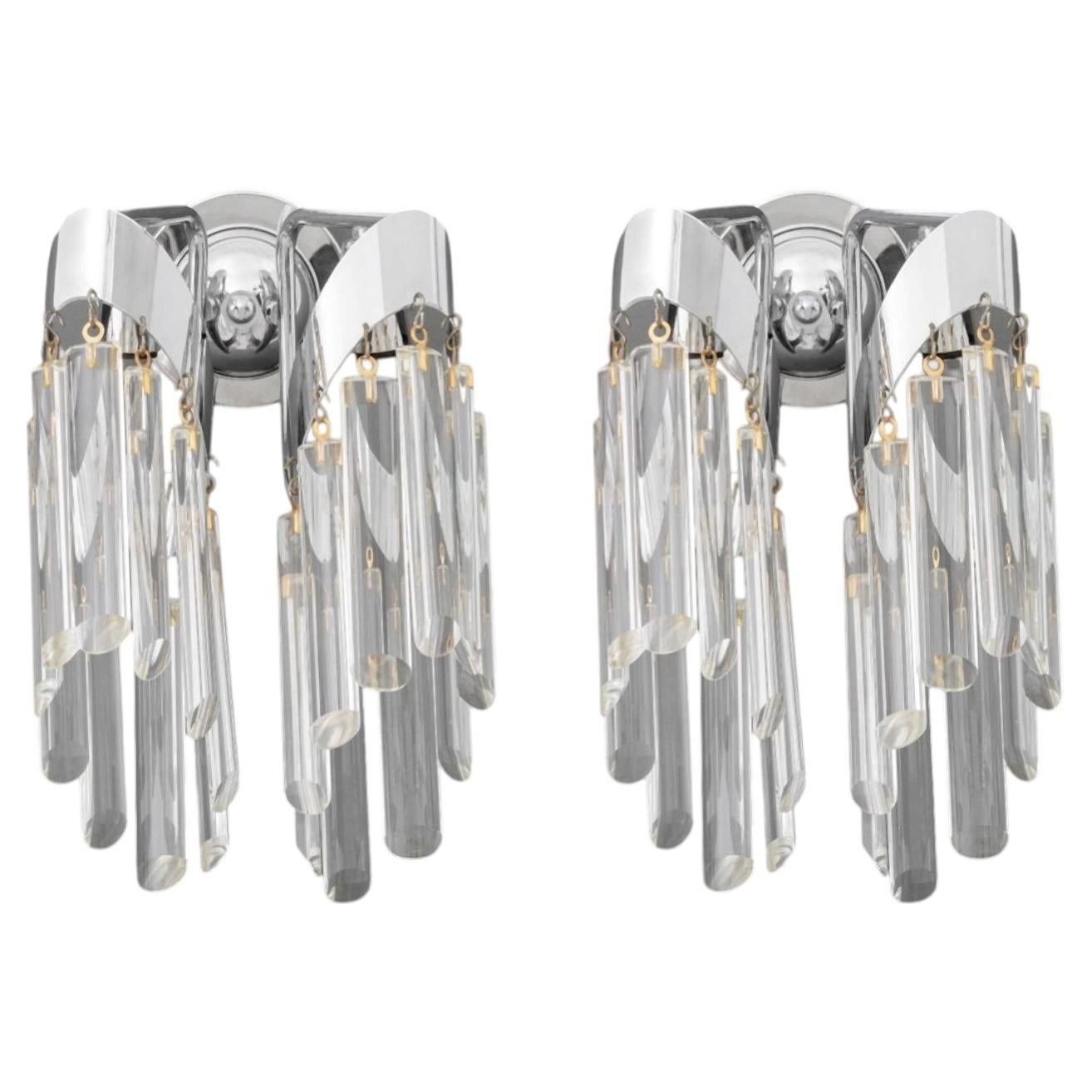 Pair of Modern Two-Light Crystal-Hung Wall Sconces For Sale
