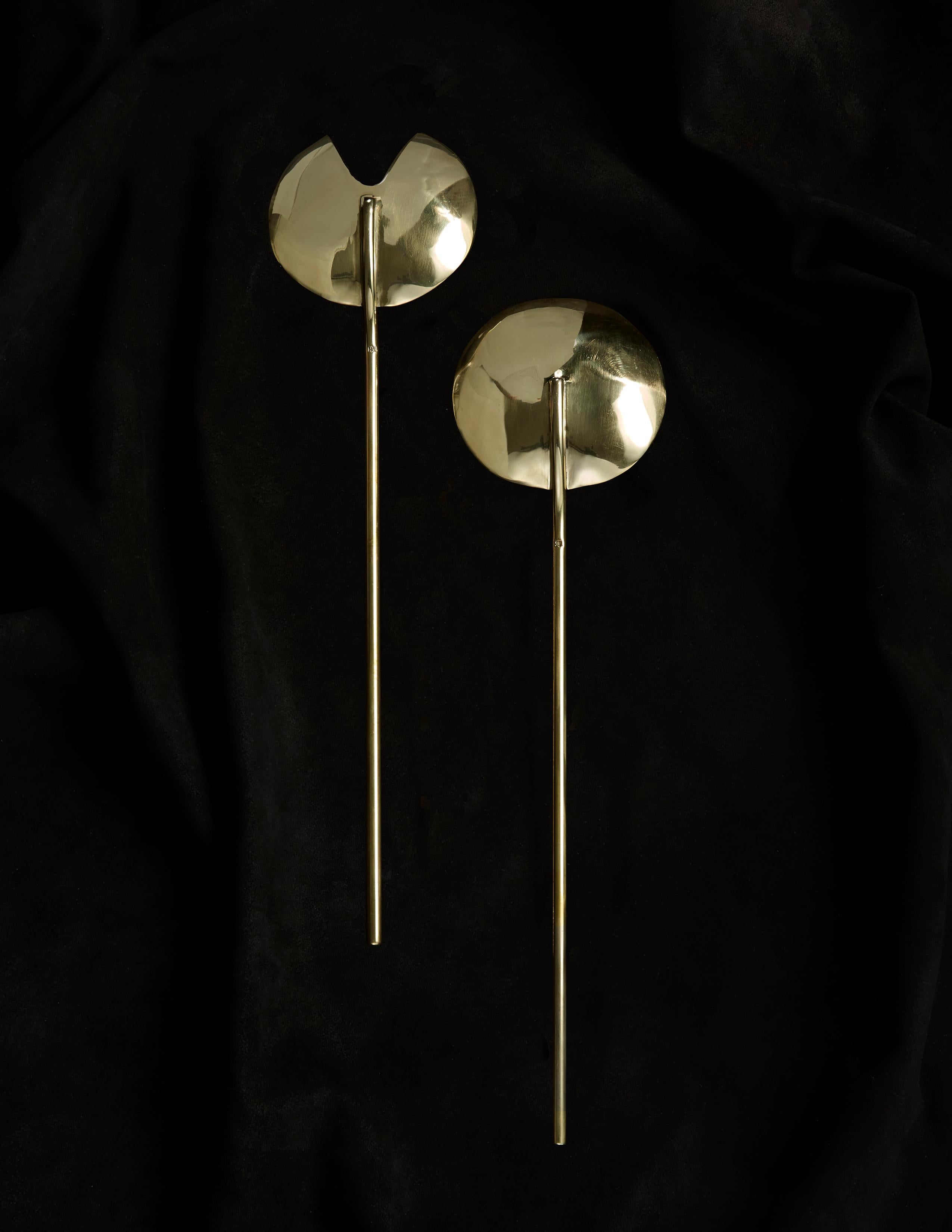 American Modern Two Piece Brass Salad Set Forged and Fabricated in Mirror Finish Brass For Sale