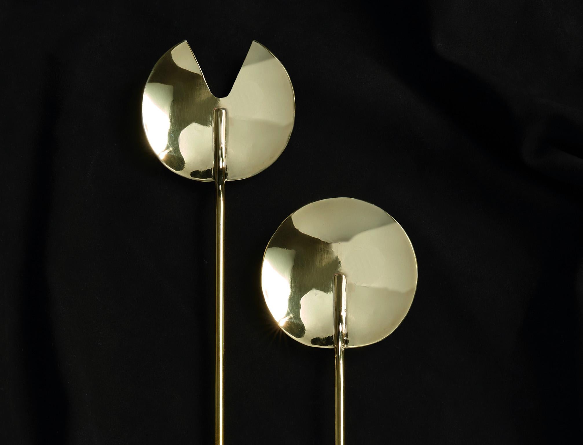 Modern Two Piece Brass Salad Set Forged and Fabricated in Mirror Finish Brass In New Condition For Sale In Brooklyn, NY