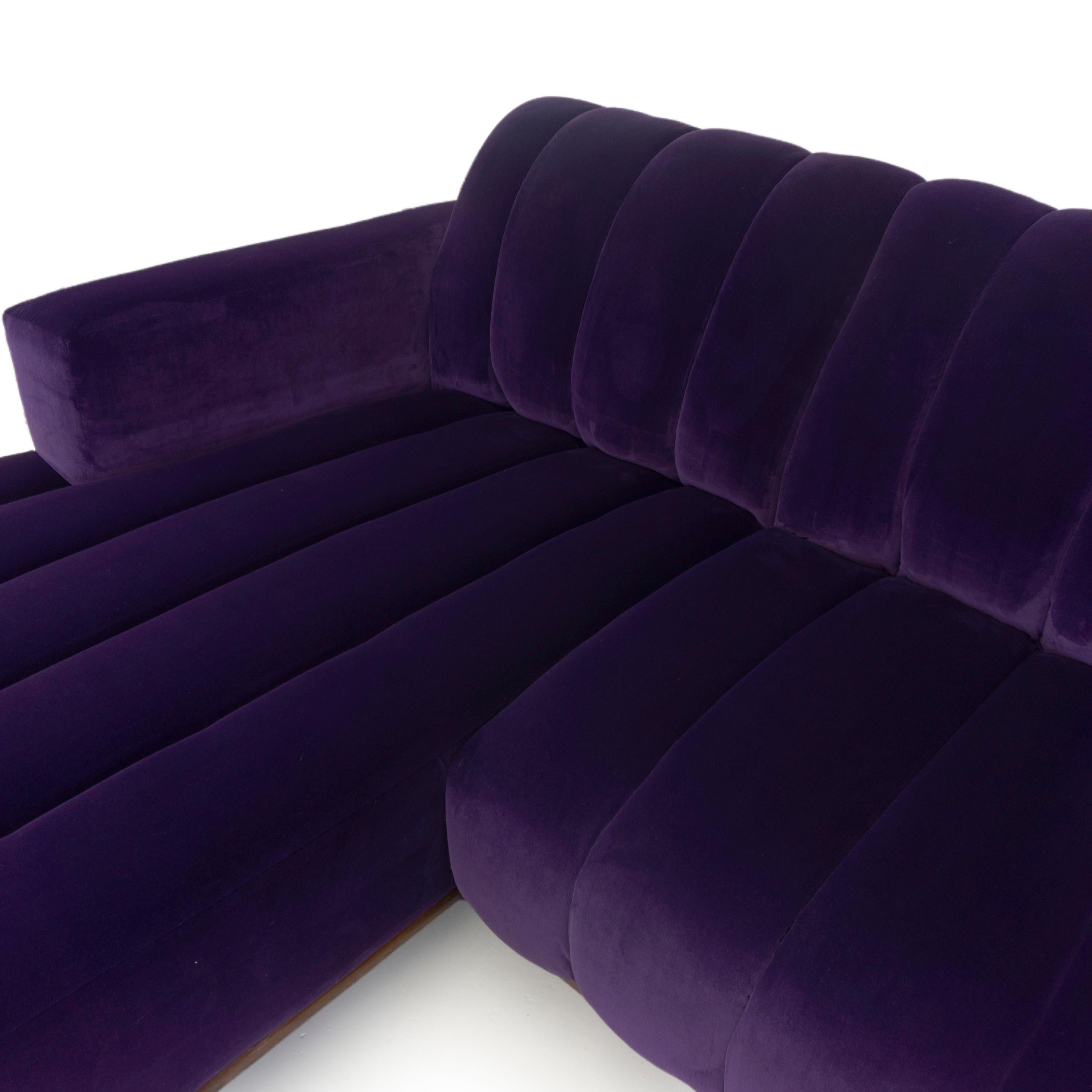 Modernes zweiteiliges, modernes Sofa mit kanalisierter Samtpolsterung im Angebot 5