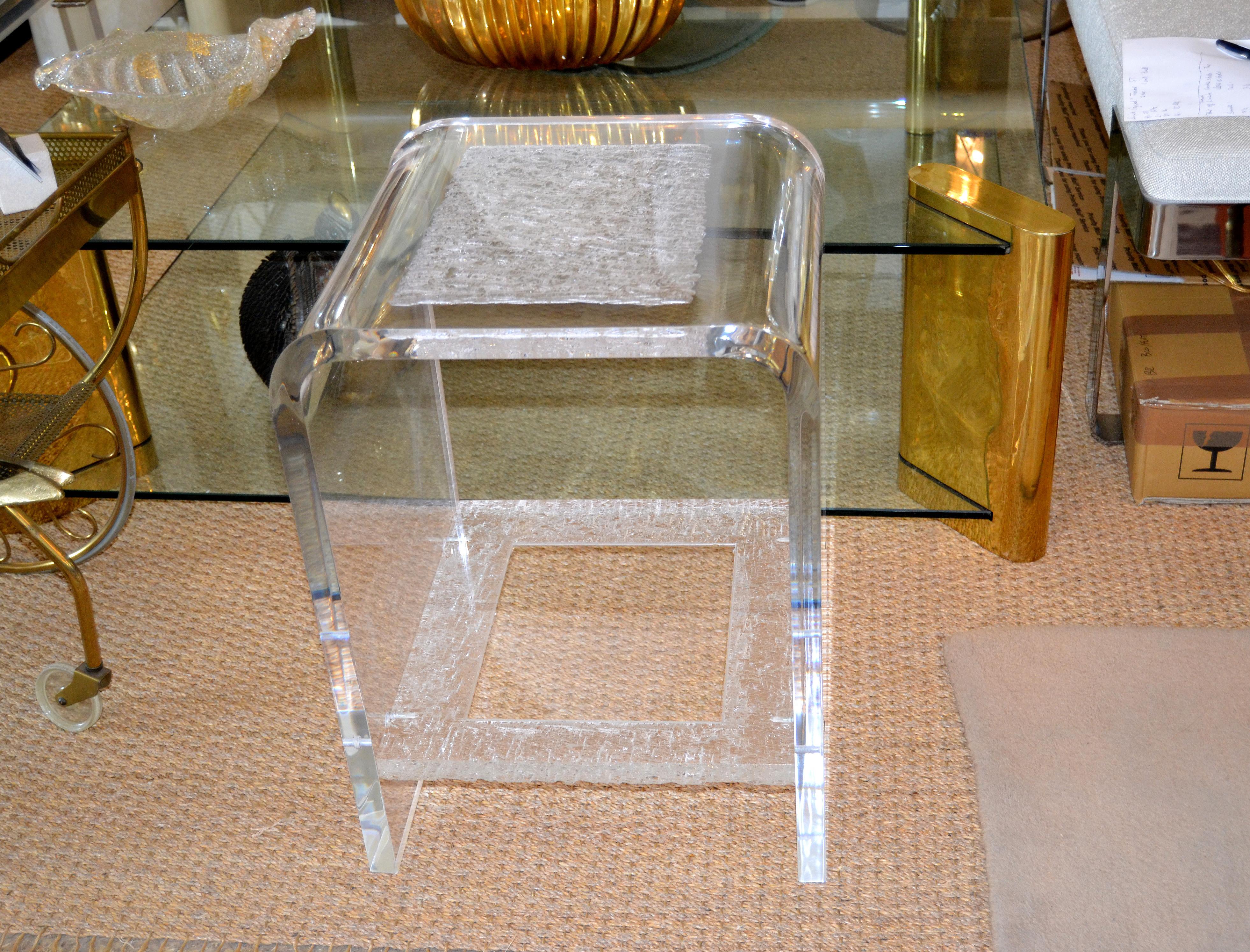 Modern Two-Tier Clear Acrylic and Crystallized Acrylic Side Table, End Table For Sale 3