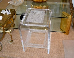 Modern Two-Tier Clear Acrylic and Crystallized Acrylic Side Table, End Table