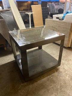 Modern Two-Tier Green and Gold Square Side Table