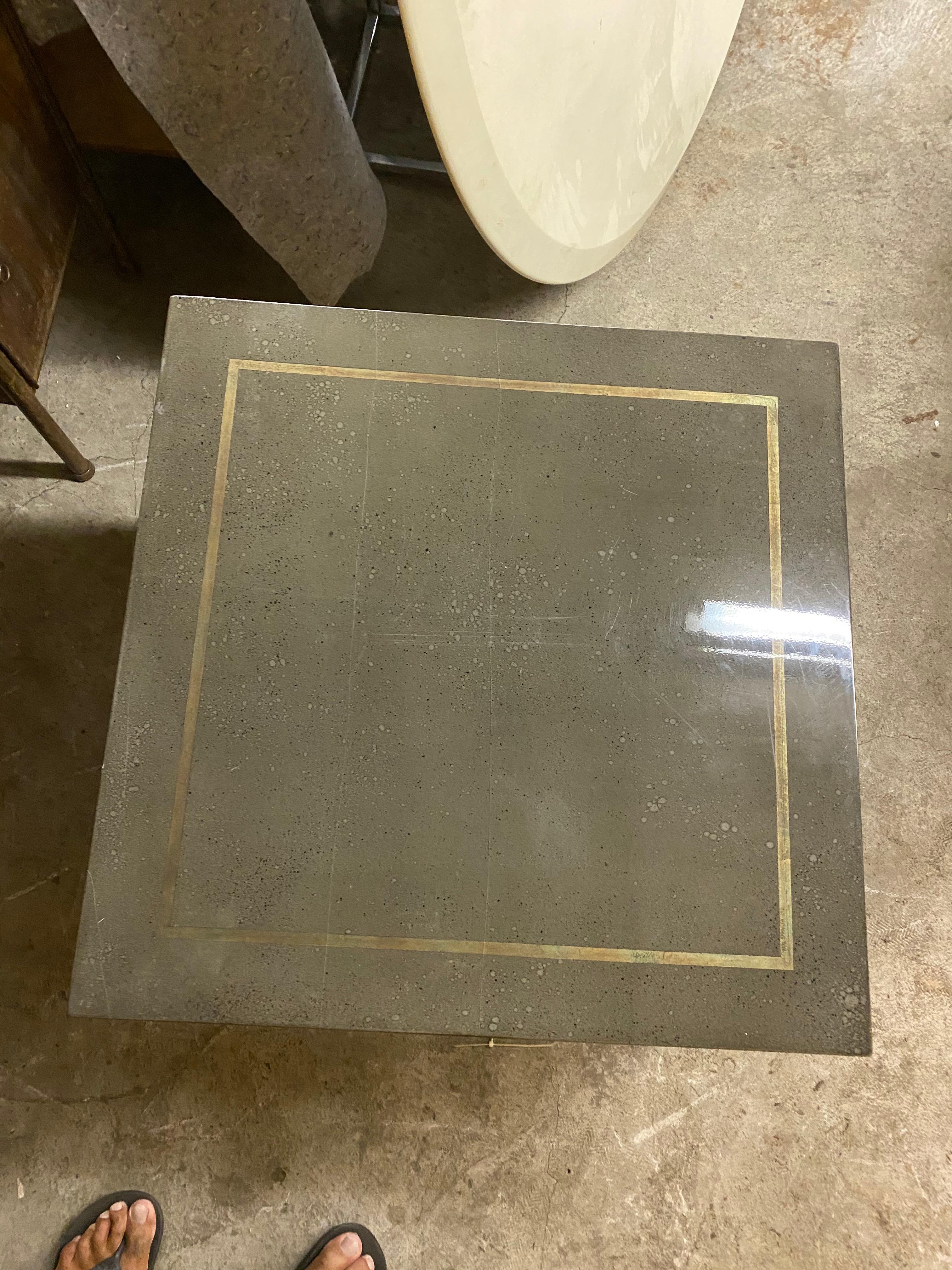 Modern Two-Tier Green and Gold Square Side Table In Good Condition For Sale In Sausalito, CA