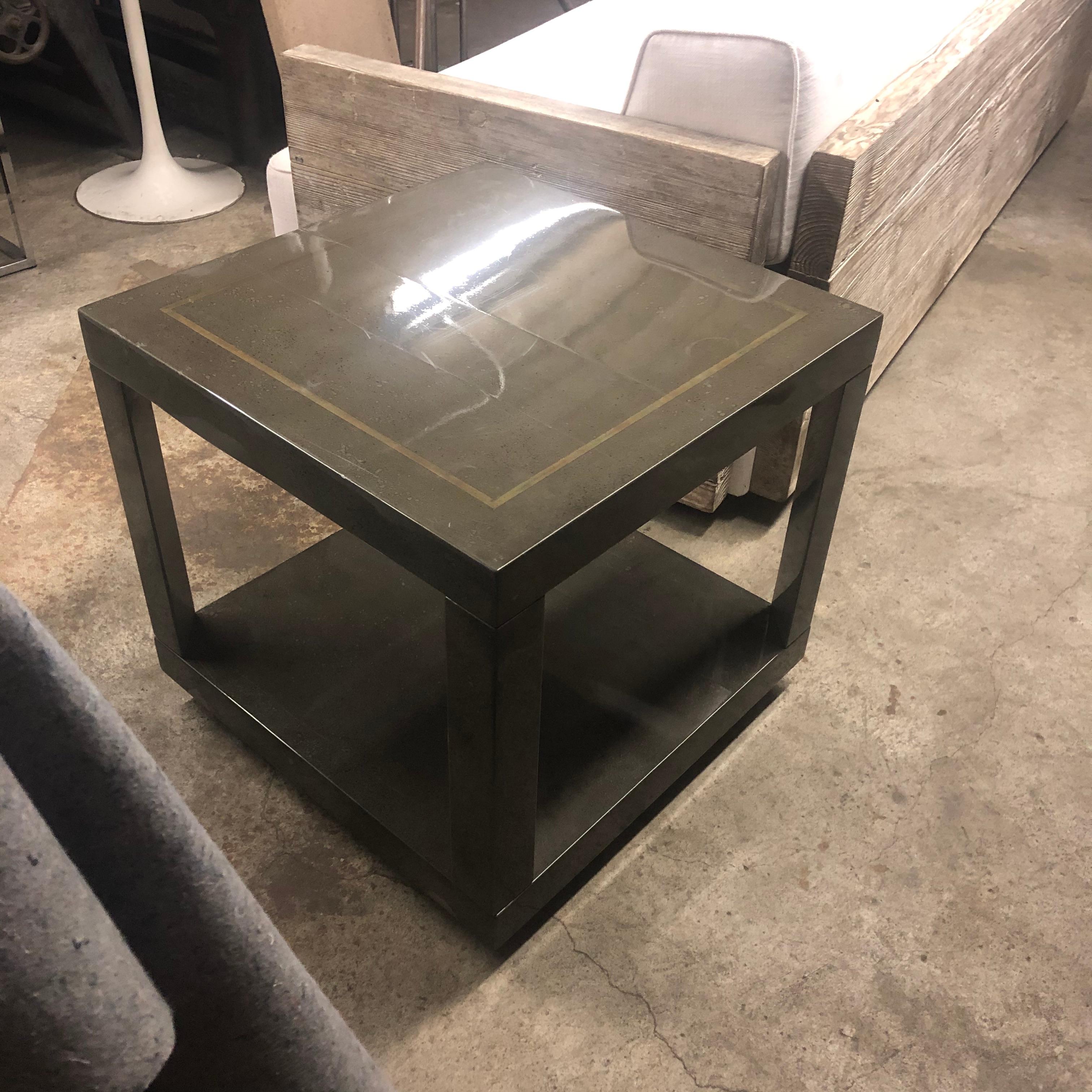 20th Century Modern Two-Tier Green and Gold Square Side Table For Sale