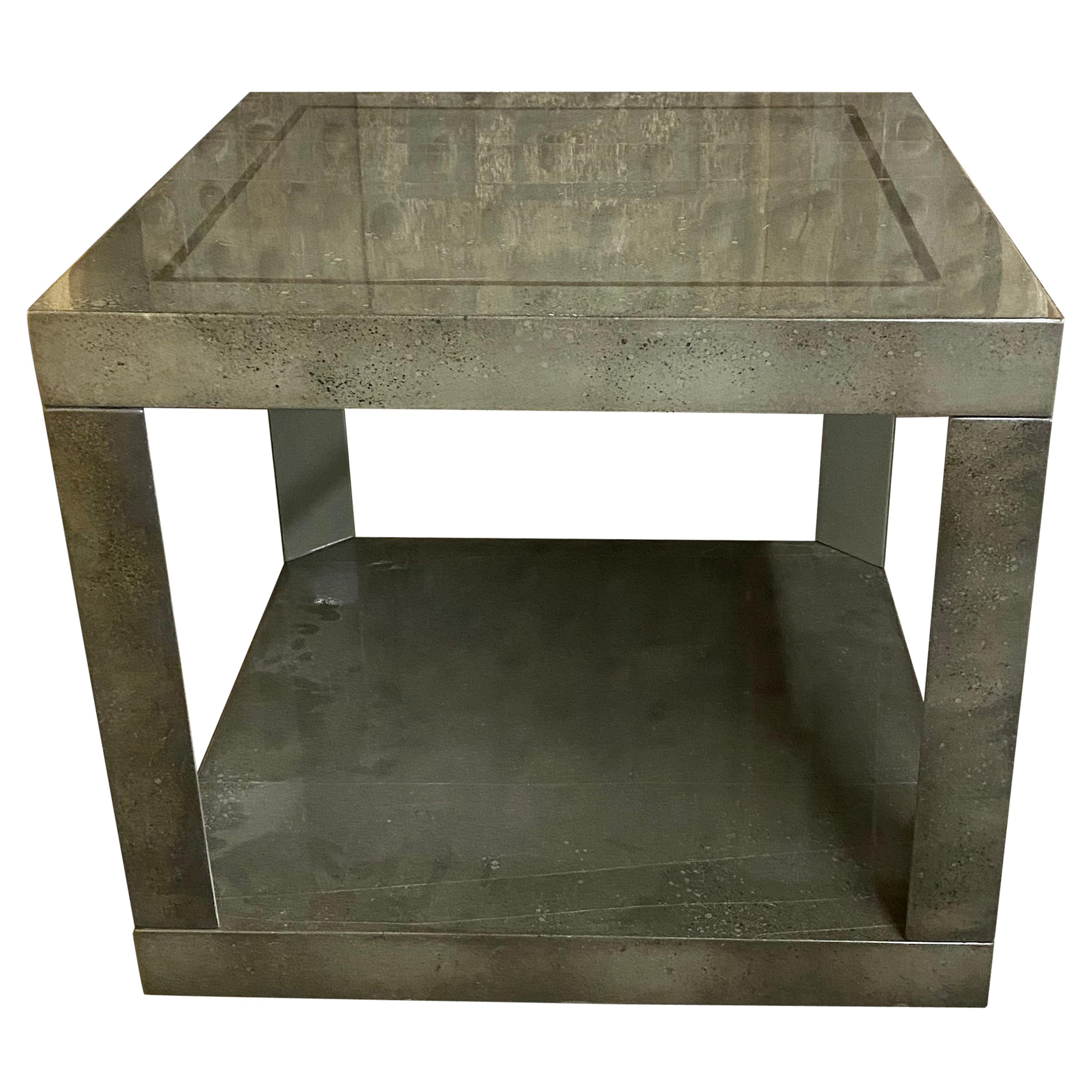 Modern Two-Tier Green and Gold Square Side Table For Sale