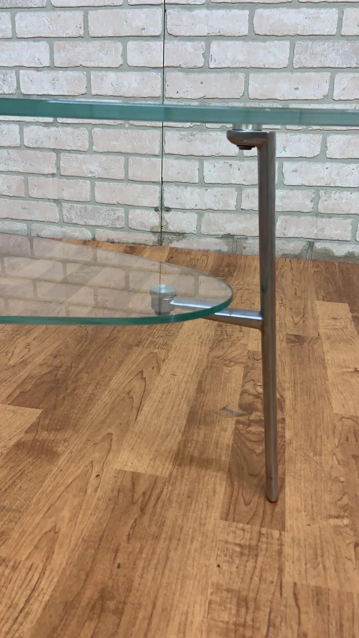 Contemporary Modern Two-Tier Kidney Shape Glass and Metal Coffee Table