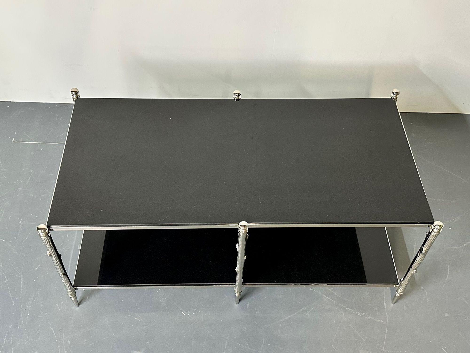 Modern Two Tier Maison Bagues Style Coffee / Low Table, Black Granite For Sale 8