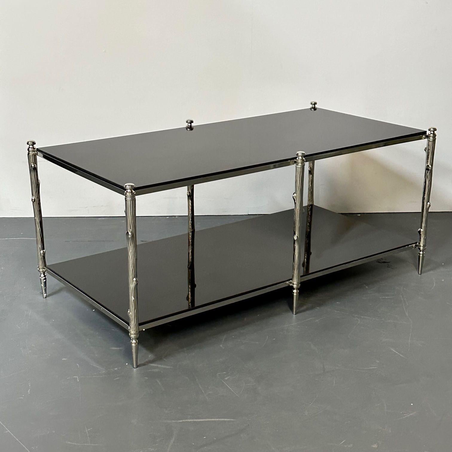 Modern Two Tier Maison Bagues Style Coffee / Low Table, Black Granite In Good Condition For Sale In Stamford, CT
