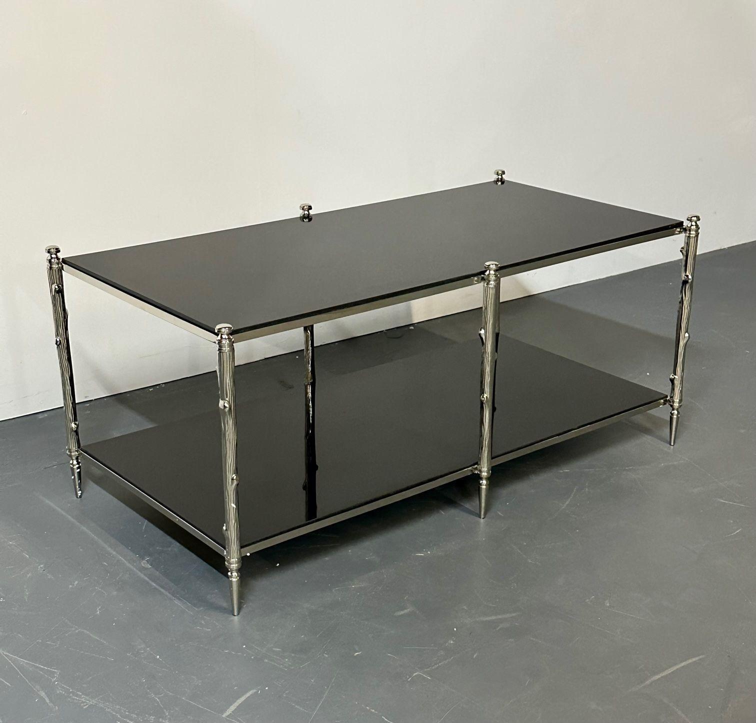 Contemporary Modern Two Tier Maison Bagues Style Coffee / Low Table, Black Granite For Sale