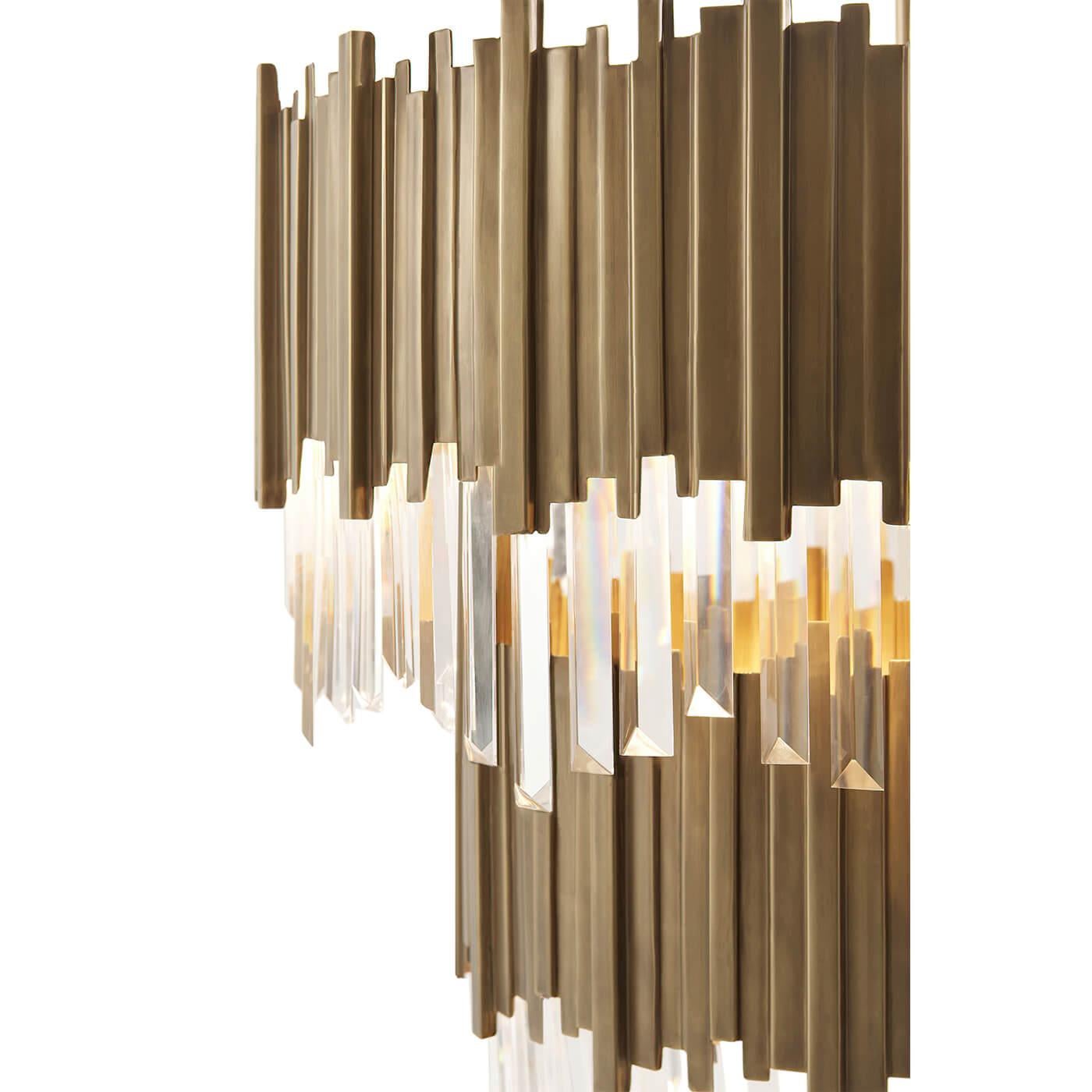 Contemporary Modern Two-Tiered Brass Chandelier