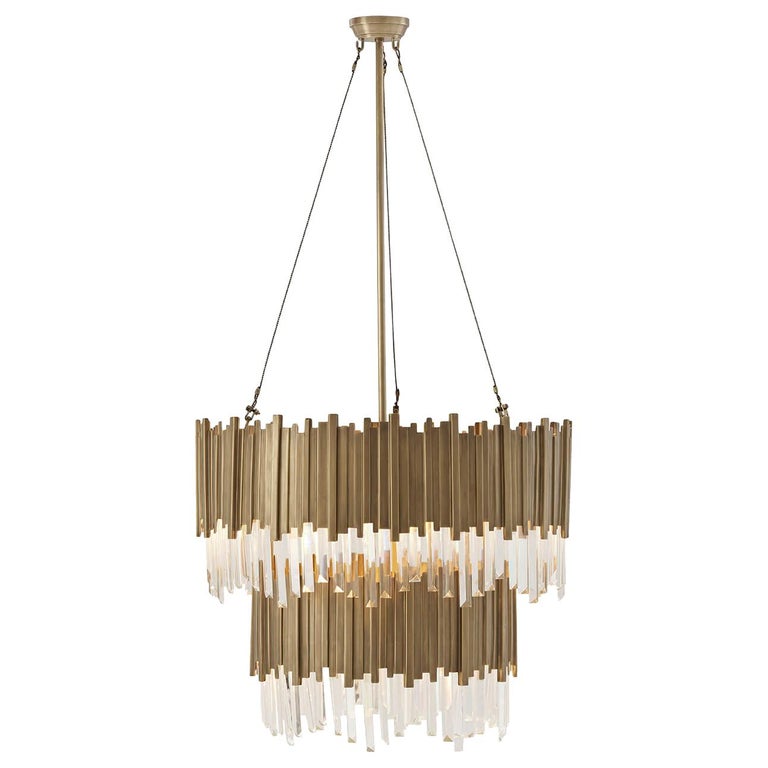Modern Two-Tiered Brass Chandelier at 1stDibs
