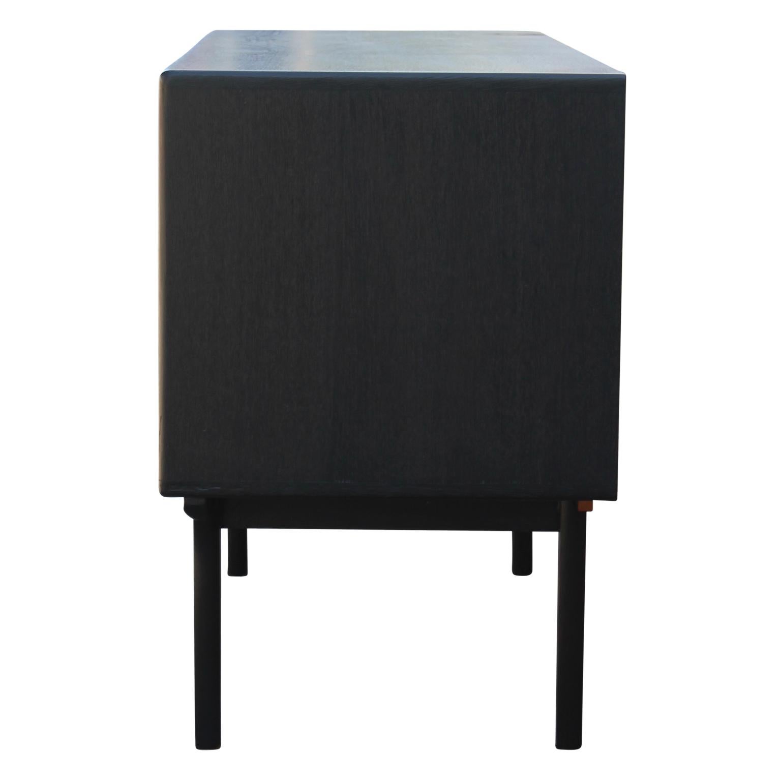 Mid-Century Modern Modern Two-Tone Black and Natural Credenza / Sideboard Brass Handles