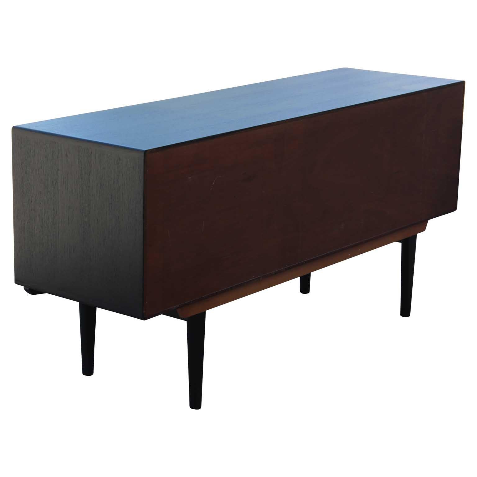American Modern Two-Tone Black and Natural Credenza / Sideboard Brass Handles