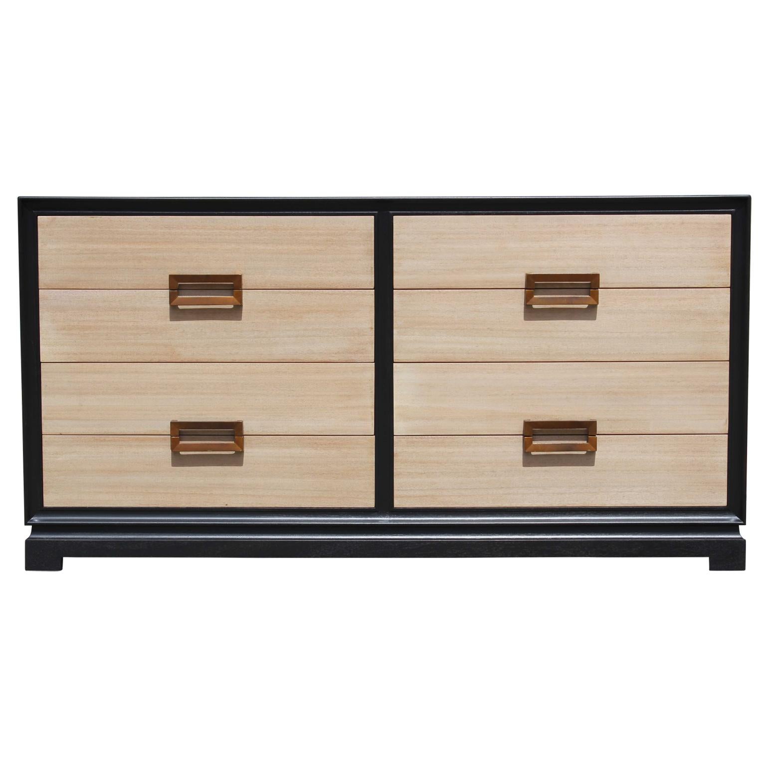 Modern Two-Tone Eight-Drawer Dresser with a Neutral Finish and Brass Pulls