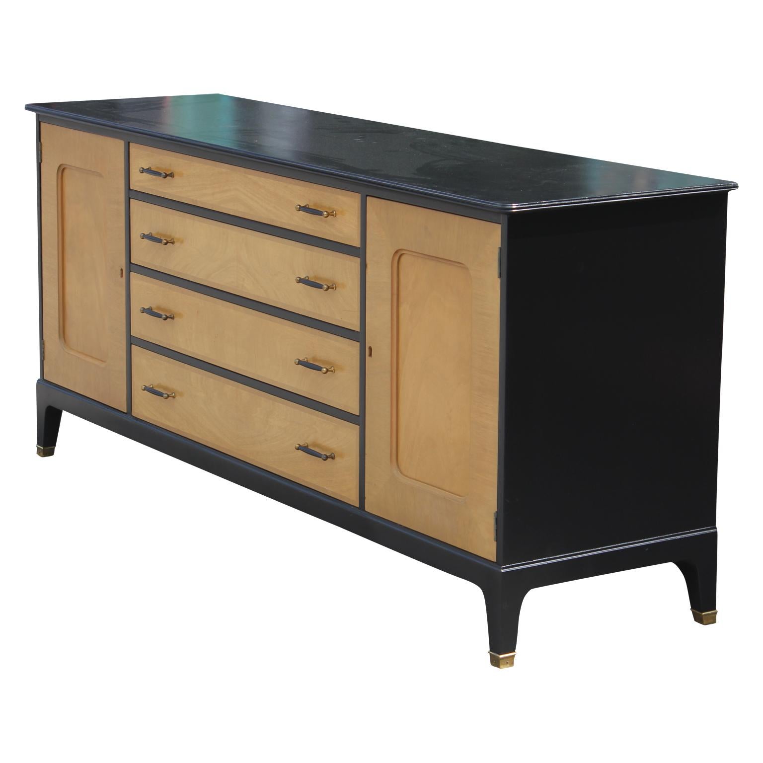 Hollywood Regency Modern Two-Tone Four-Drawer Credenza or Sideboard by Johnson Furniture