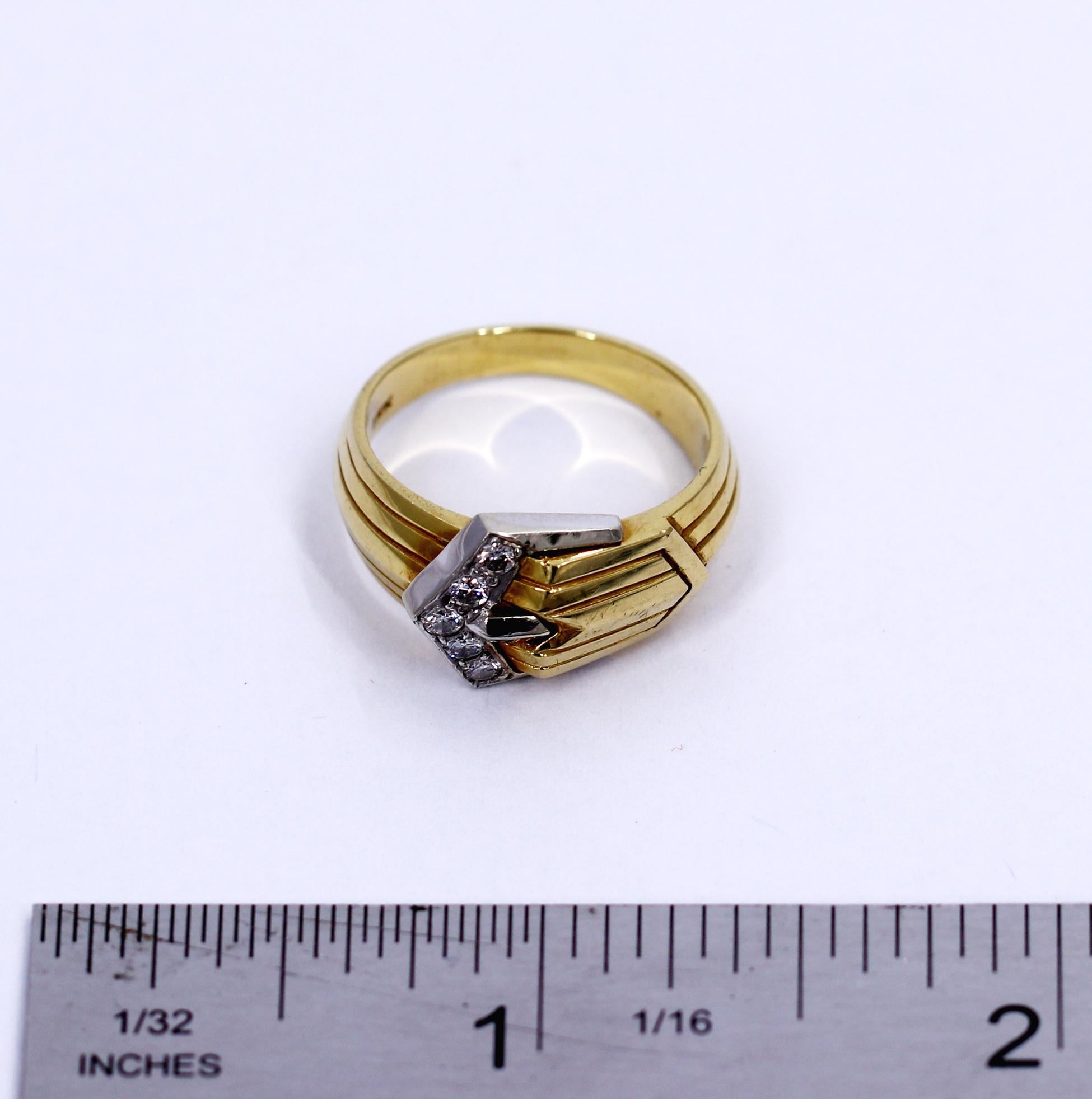 Modern Two-Tone Gold and Diamond Buckle Ring 3