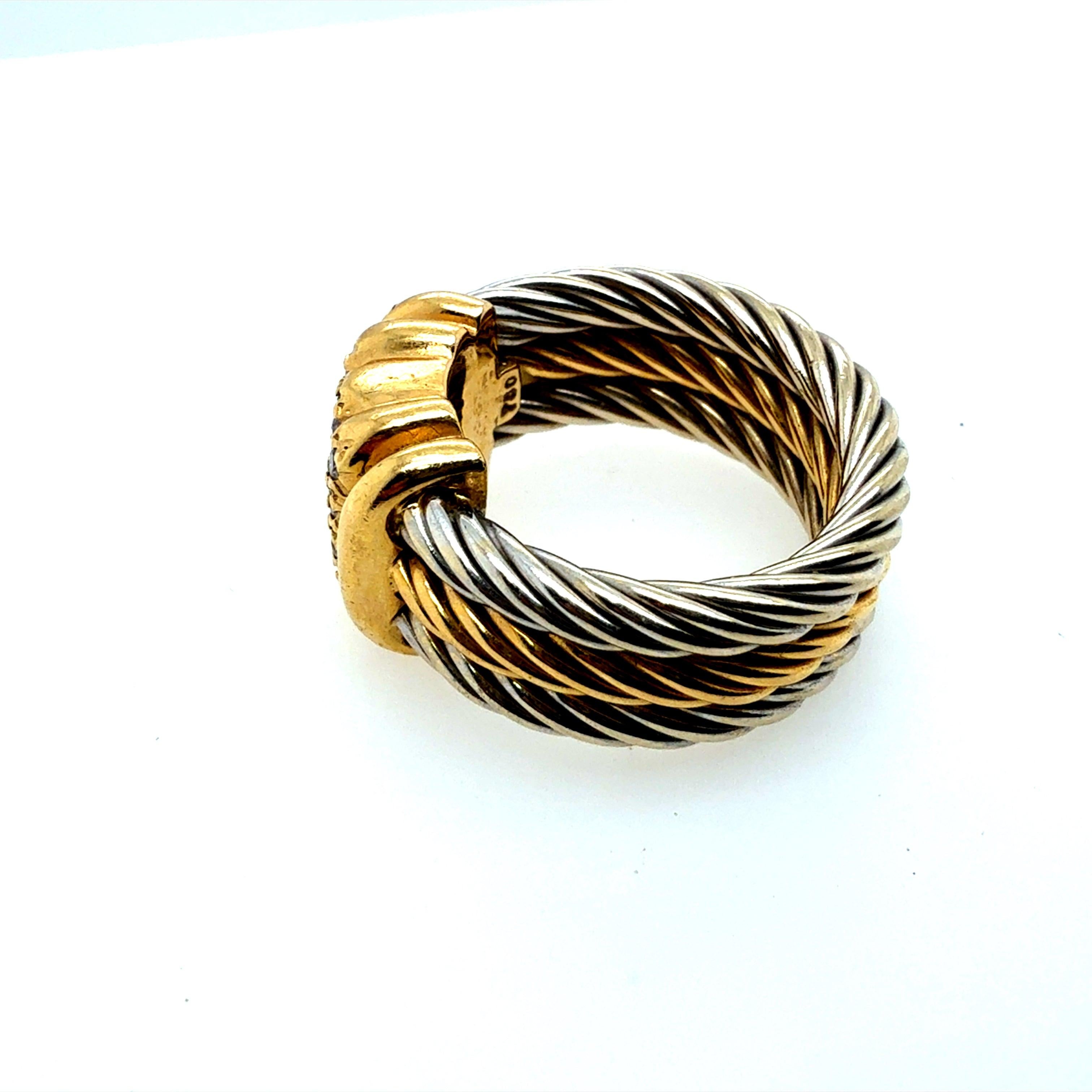 Anello moderno a due toni in oro con diamanti naturali e cavo di Charriol In condizioni buone in vendita a Los Angeles, CA