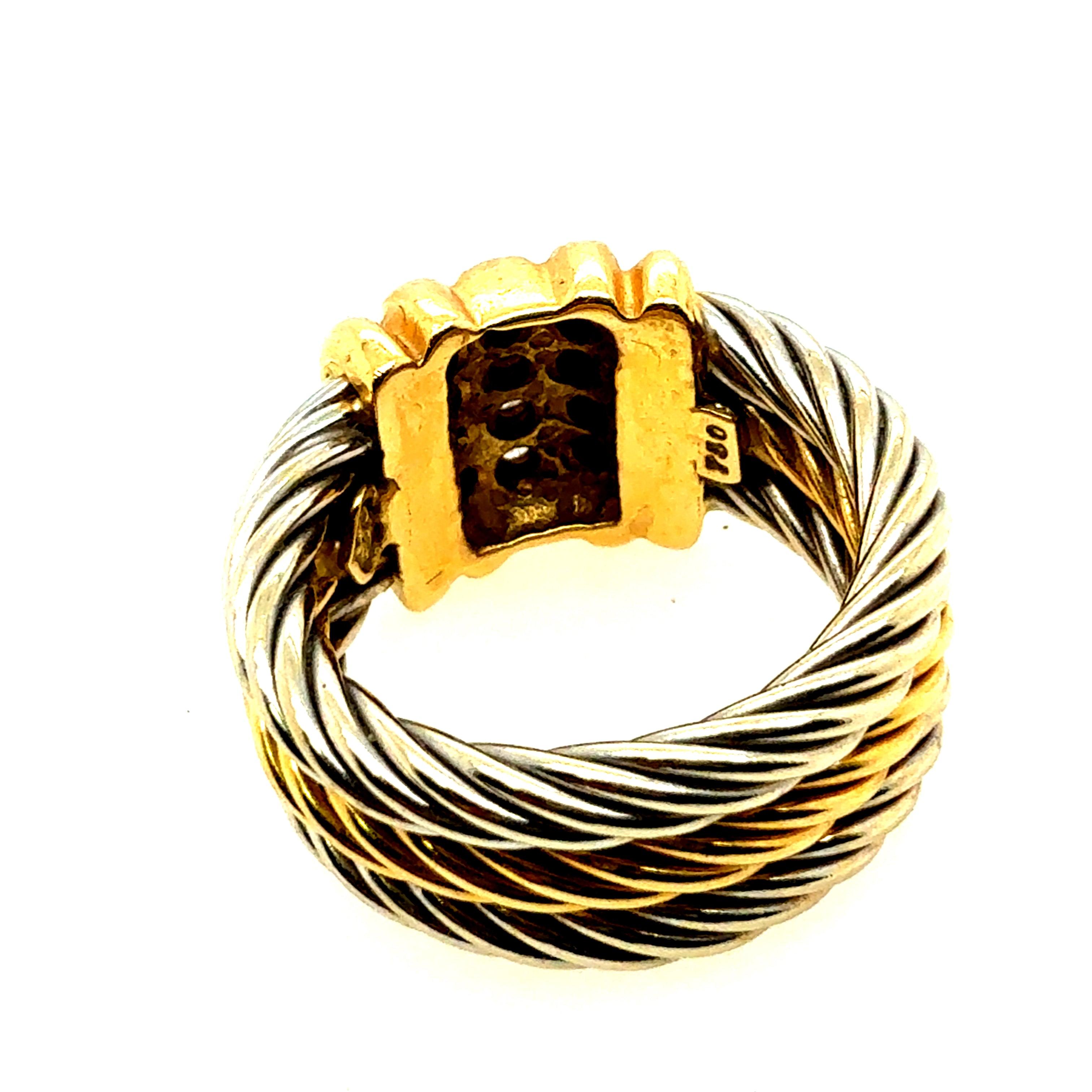 Anello moderno a due toni in oro con diamanti naturali e cavo di Charriol in vendita 1