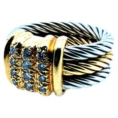 Modern Two-Tone Gold Natural Diamond Cable Stack Statement Ring by CHARRIOL