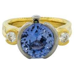 Modern Two-Tone Sapphire and Diamond Three-Stone Ring