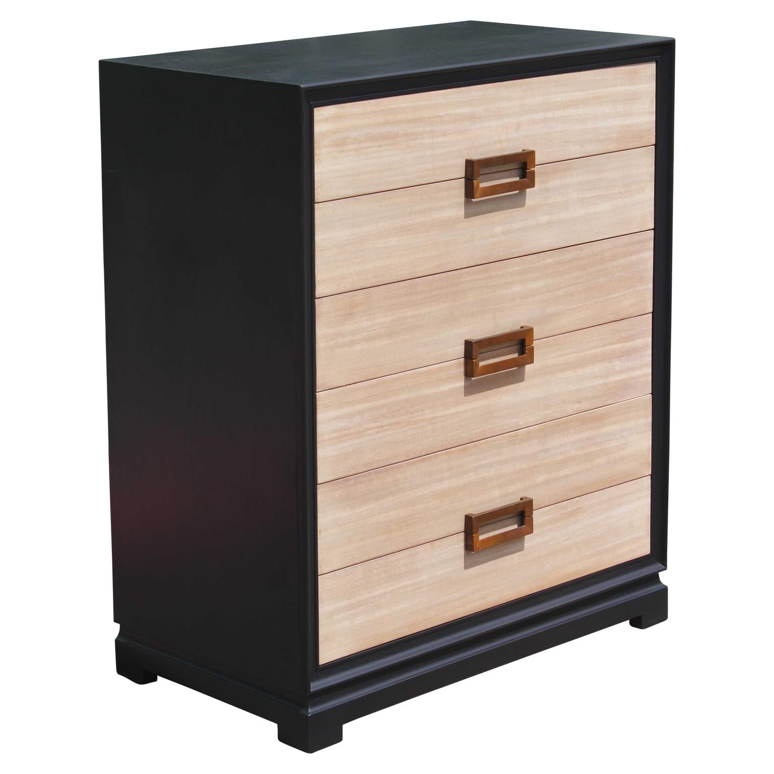 Mid-20th Century Modern Two-Tone Six-Drawer Chest of Drawers with a Neutral Finish & Brass Pulls