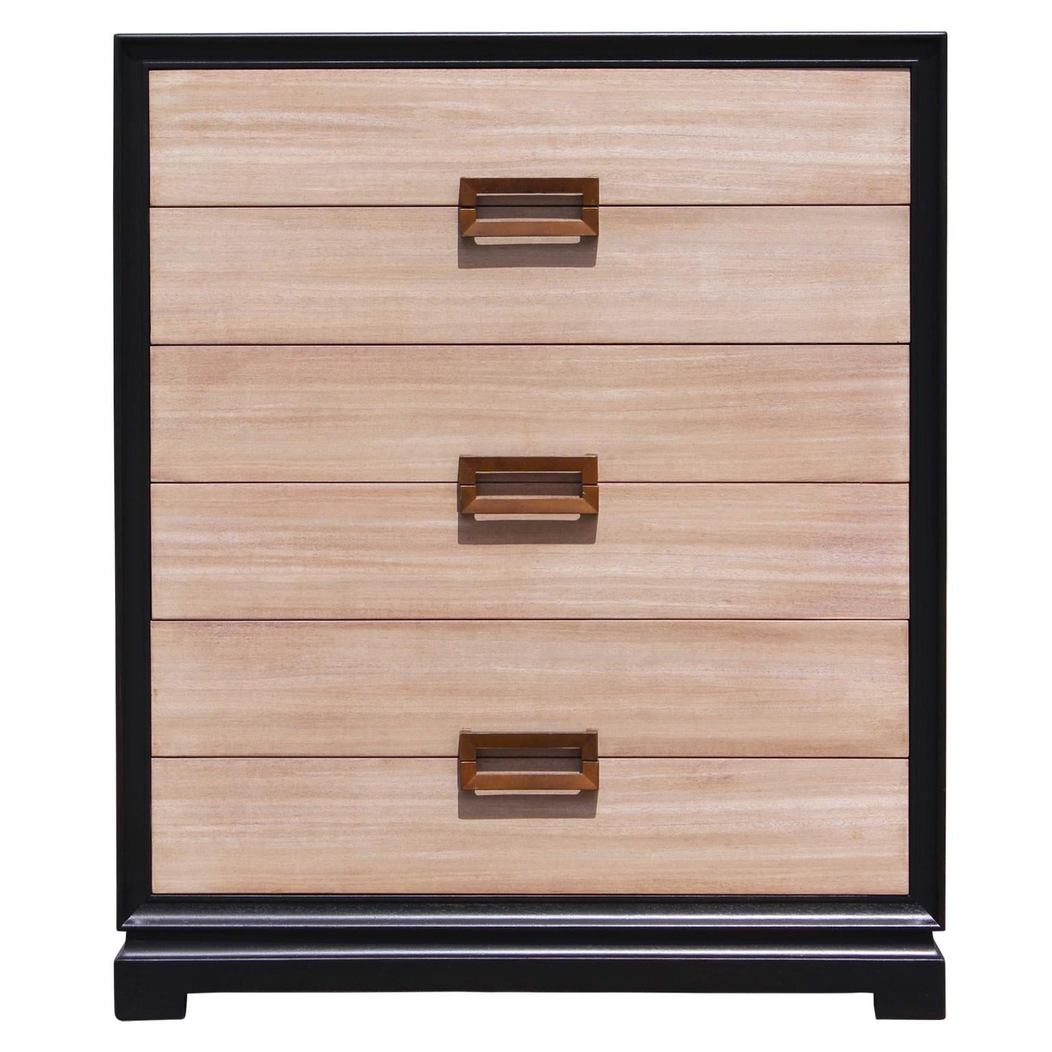 Modern Two-Tone Six-Drawer Chest of Drawers with a Neutral Finish & Brass Pulls