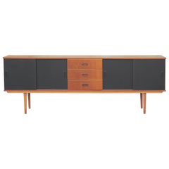 Modern Two-Tone Three-Drawer Sliding Door Credenza or Sideboard