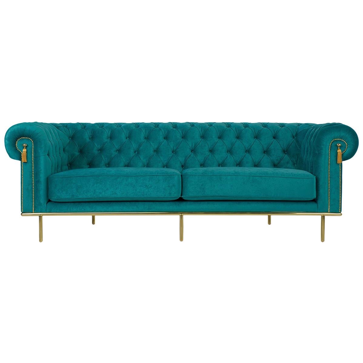 Claridge Modern Chesterfield Sofa in French Blue Velvet at 1stDibs