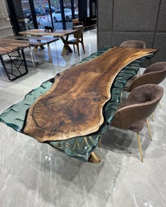 Modern Ultra Clear Epoxy Resin Meeting Table - Live Edge Wood Dining Table