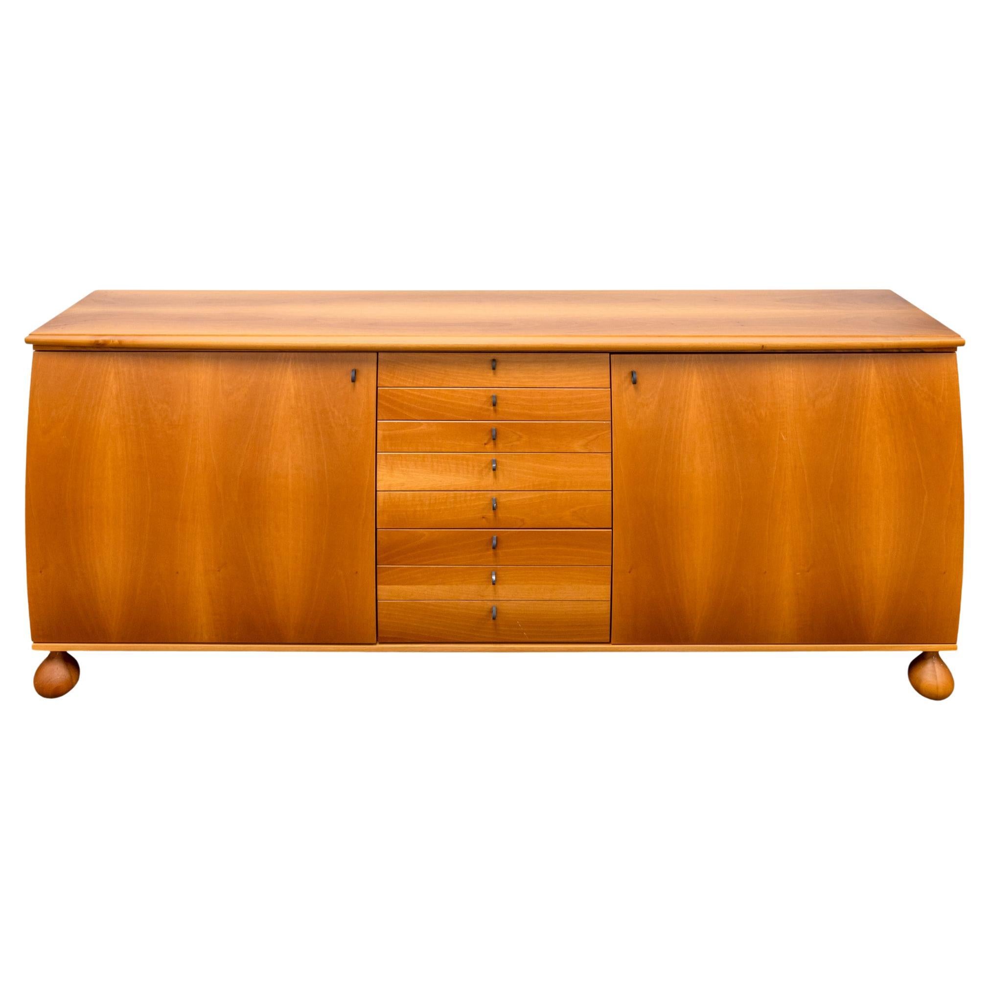 Modern Umberto Asnago for Giorgetti 1980s Italian Curved Wood Credenza Dresser For Sale