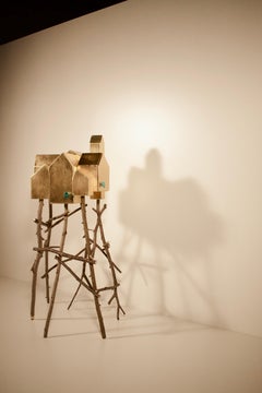 Sculpture moderne sur pied en feuille d'or, fabriquée à la main par Umberto Dattola pour Dilmos